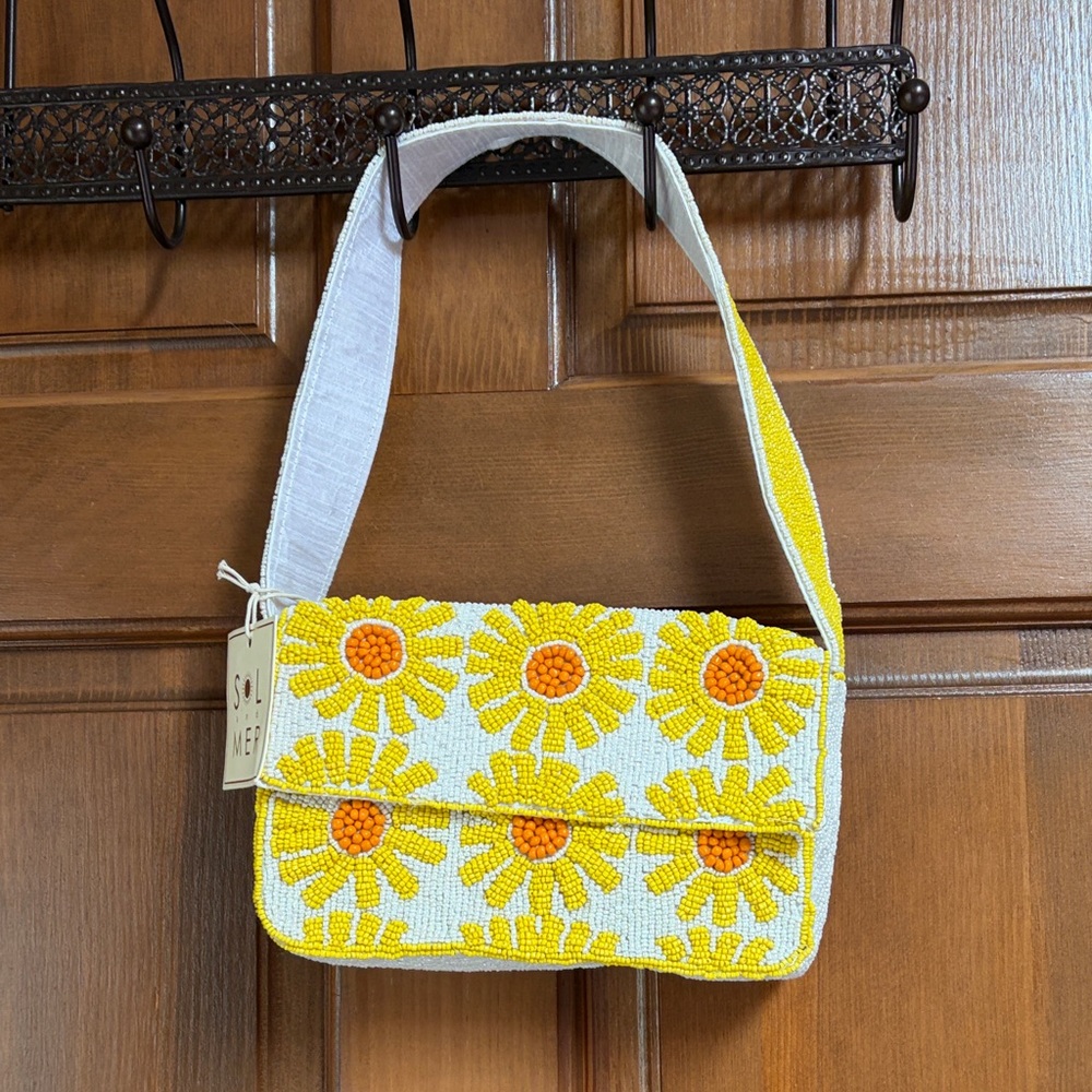 Sol and Mer Summer Daisy Beaded Shoulder Bag - Yellow